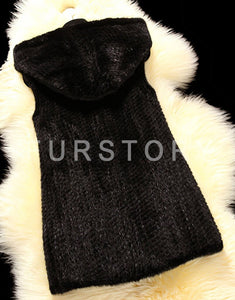 Women's Genuine Knitted Mink Fur Vest  Pocket Hoodie Jacket Plus Size 16295