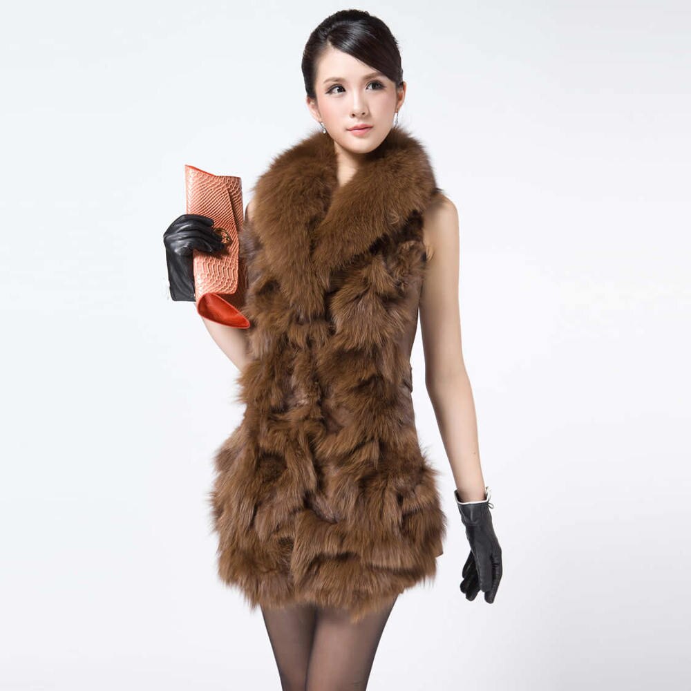 Fox Fur Sheep Leather Vest Waistcoat Coat Jacket Long Good Quality Leather