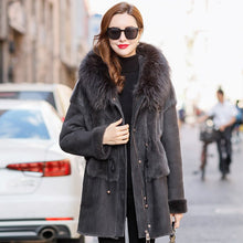 Load image into Gallery viewer, Winter 2021 Mink Fur Whole Mink with Sheep Fur Women&#39;s Coat Golden Island Fox Hooded Fur FS21139