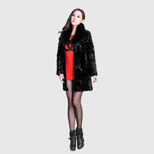 Load image into Gallery viewer, Real Mink Fur Coat Fox Fur Collar Jacket Overcoat Ladies&#39; Garment Black FS13061