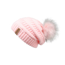 Load image into Gallery viewer, Knit Beanie Hat Faux Fur Pom Caps