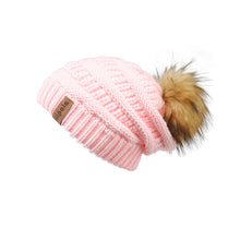 Load image into Gallery viewer, Knit Beanie Hat Faux Fur Pom Caps