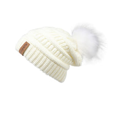 Load image into Gallery viewer, Knit Beanie Hat Faux Fur Pom Caps