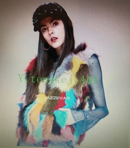 UE FS18225 Colorfully Real Fox Patches fur Vest for women winter