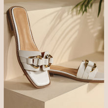 Load image into Gallery viewer, FUR STORY Women&#39;s retro leather Slipper outdoor flat shoes square head slippers 22L05