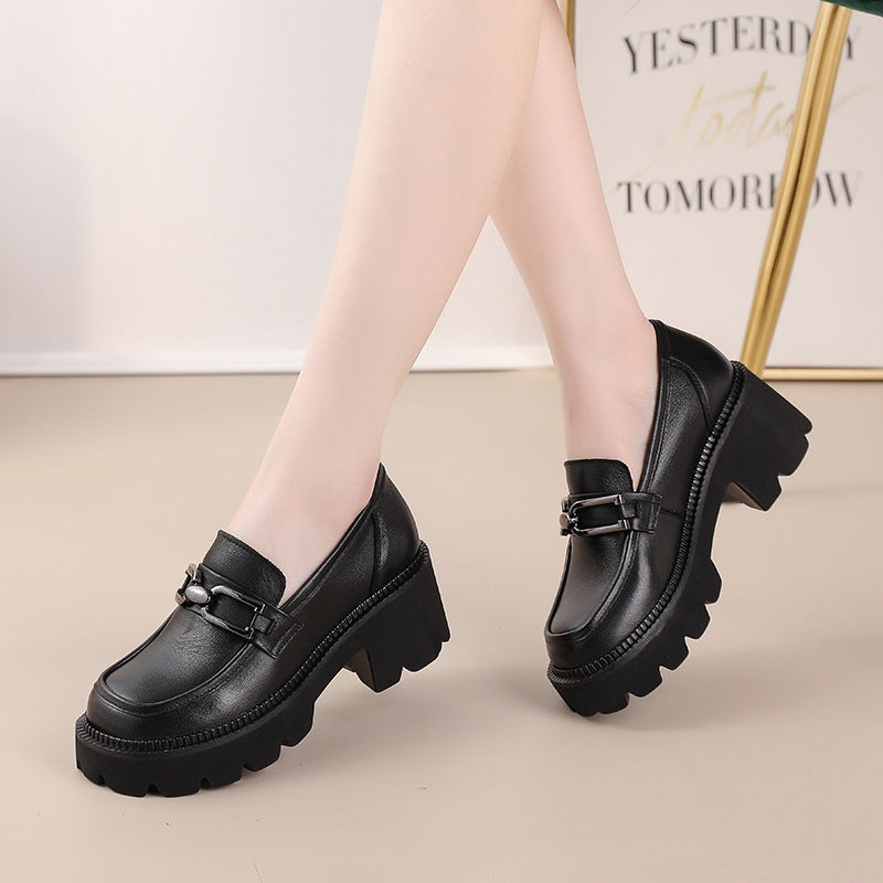FUR STORY Women's Classic Simple high Heel Comfortable Slip On leather Shoes 22L06