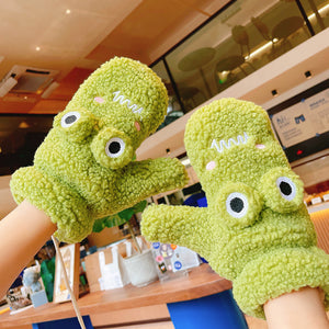 Winter Warm Gloves Cute Frog Full Finger Gloves Velvet Windproof Gloves 22836