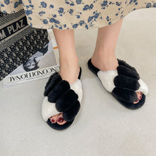Load image into Gallery viewer, Women&#39;s Cross Band Open Toe Soft Plush Fleece Non-Slip Slippers 22S20