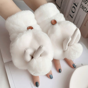 Winter Warm Gloves Cute Gloves Soft Plush Convertible Flip Fingerless Thick Gloves 22834