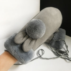 Winter Warm Gloves Cute Gloves Soft Suede Plush Lined for Women and Girls 22832