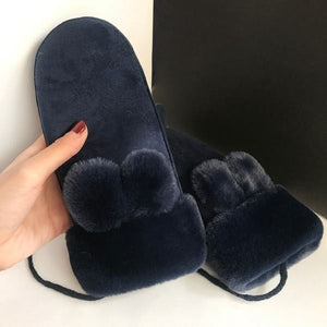 Winter Warm Gloves Cute Gloves Soft Suede Plush Lined for Women and Girls 22832