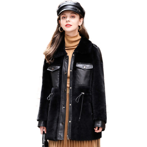 Real Fur Coat Sheepskin Pocket Small Fur Coat Sheepskin Fur Women's Coat FS21136