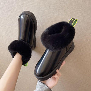 FUR STORY Fashion Pu Leather Keep Warm Thickened Winter Booties For Women 22S28