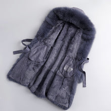 Load image into Gallery viewer, FS20155 Real Big Fox Fur Collar Rabbitskin Fur Women Long Coat With Belt Genuine Leather Coat Winter