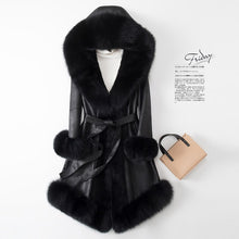 Load image into Gallery viewer, FS20155 Real Big Fox Fur Collar Rabbitskin Fur Women Long Coat With Belt Genuine Leather Coat Winter