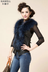 UE FS18221 Genuine lamb leather Vest with removable Raccoon Collar