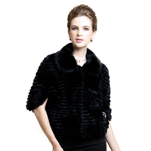 Real Rex Rabbit fur coat with bat sleeve design for women winter 010179