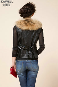 UE FS18221 Genuine lamb leather Vest with removable Raccoon Collar