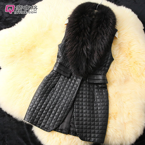 Genuine sheep leather vest with Racoon fur Collar UE 18223