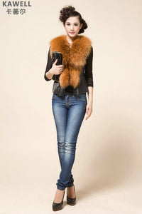 UE FS18221 Genuine lamb leather Vest with removable Raccoon Collar