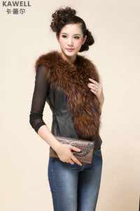 UE FS18221 Genuine lamb leather Vest with removable Raccoon Collar