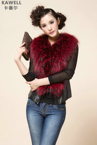 UE FS18221 Genuine lamb leather Vest with removable Raccoon Collar