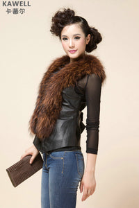 UE FS18221 Genuine lamb leather Vest with removable Raccoon Collar