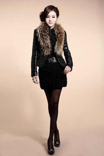 UE FS18150 Genuine sheep leather down jacket coat for women raccoon fur Collar