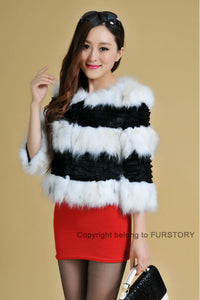 Real Rabbit Fur + Raccoon Fur  Coat Short Jacket  Overcoat FS13025