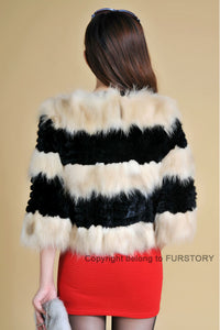 Real Rabbit Fur + Raccoon Fur  Coat Short Jacket  Overcoat FS13025