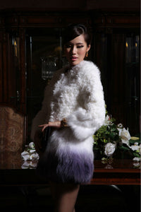 Real Lamb Fur Coat with Fox Fur Hem Jacket Overcoat Womens' Dress Garment Gilet Fur Story FS13037