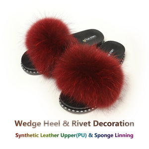 FS19S03 Fluffy Slides Furry Slipper Sandal (Rivet-Solid Color)
