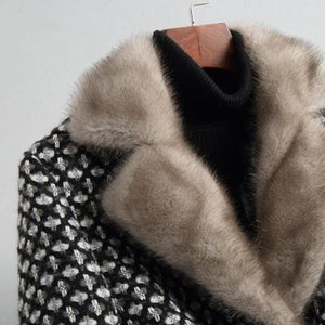 Women Wool Blends Coat  Plaid Double Breasted X Long Jacket Plus Size 5XL Office Lady Winter Warm Fur Collar Coats Female WH353