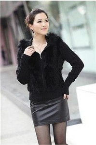 Women's Coats Fur Coats Real Knit Rabbit Fur Big Hood Thick Sweater Coats 010102