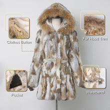 Load image into Gallery viewer, Womens Coat Genuine Rabbit Fur Coat with Raccoon Fur Trim Hood Winter Jacket Winter Coat Fur Story FS010107