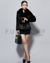 Load image into Gallery viewer, Women&#39;s Rabbit Fur Coat Luxury Buckle Slim Waist Real Fur Coat Female Winter Fox Fur Collar Jackets