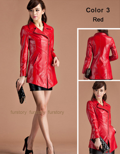 Genuine Sheep Leather Jacket Windbreak Long Lamb Leather Outer Coat