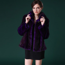 Load image into Gallery viewer, Natural Mink Fur Coat Big Fur Collar Full Pelt Whole Leather Fur Overcoat