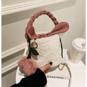 Plush Cylinder Bucket Bag Women Vogue Handbag  Shoulder Bag 22444