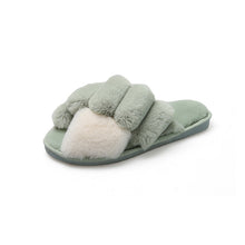 Load image into Gallery viewer, Women&#39;s Cross Band Open Toe Soft Plush Fleece Non-Slip Slippers 22S20