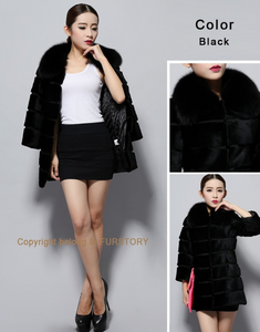 Natural Rabbit Fur Coat Full Pelt Luxury Fox Fur Collar Women Overcoat Winter Outwear