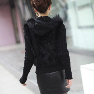 Women's Coats Fur Coats Real Knit Rabbit Fur Big Hood Thick Sweater Coats 010102