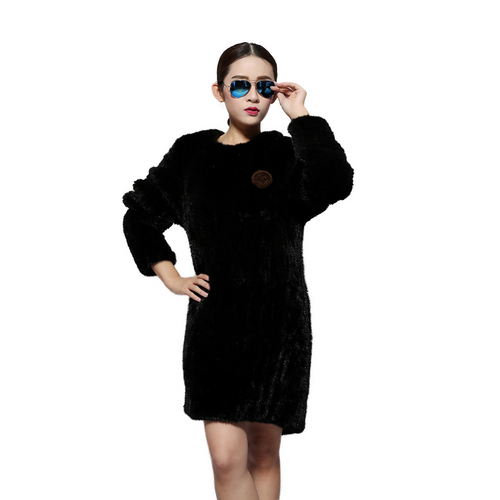 Knitted Mink Fur Coat Female Elastic Free Size Natural Fur Women's Winter Coats