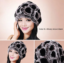 Load image into Gallery viewer, Winter Hats for Women Knitted Real Rex Rabbit Fur Hat Skullies Beanie Cap Womens Winter Hats Fur Story FS13601