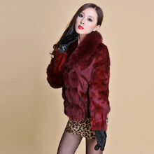 Load image into Gallery viewer, Women' Real Rabbit Fur Jacket with Real Fox Fur Collar Real Fur Jacket Coat 010119