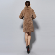 Load image into Gallery viewer, Women&#39;s Natural Rex Rabbit Fur Coats with Real Fox Fur Collar and Lamb Cuff Coat Female