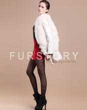 Load image into Gallery viewer, Natural Raccoon Fur Coat Female with Genuine Leather Elastic Sleeve Coats