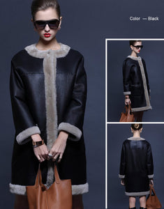 Women's Natural Long Lamb Fur Coat Double Faced Fur Coat