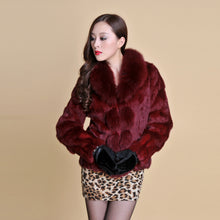 Load image into Gallery viewer, Women' Real Rabbit Fur Jacket with Real Fox Fur Collar Real Fur Jacket Coat 010119