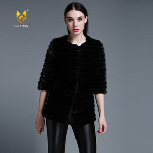 Women's Natural Mink Fur Coat Women Half Sleeve Stripes 13087